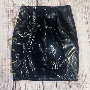 Celebrity by Hera Collection Patent Faux Leather Gold Chain Lace Up Mini Skirt-M